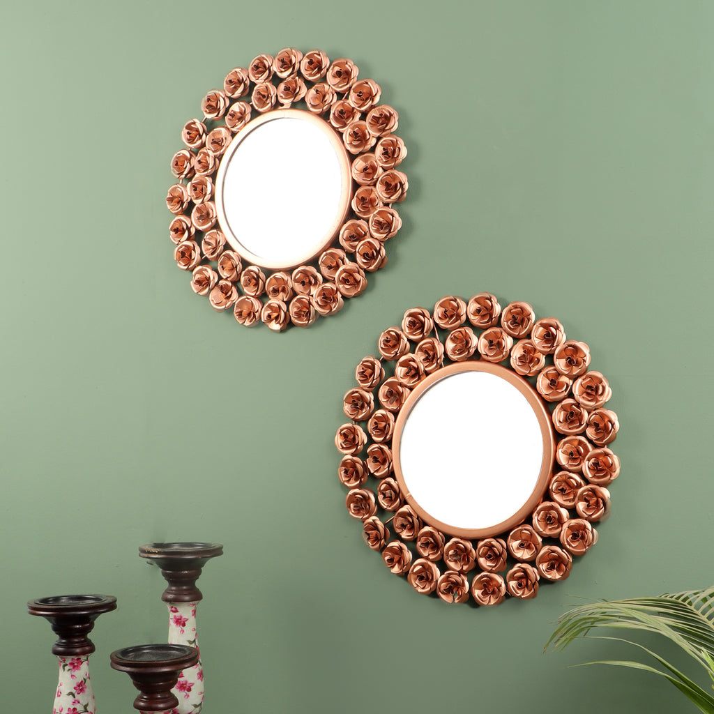 Amaya Decors Copper Rose Mirror Set of 2 (15x15 Inch)