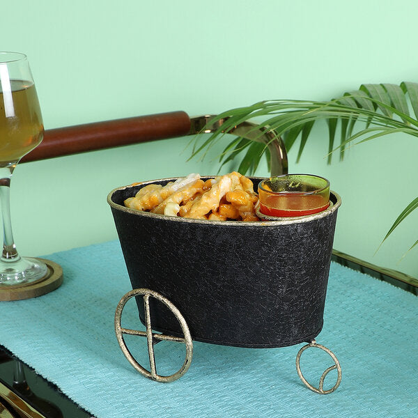 Amaya Decors Wheel Barrow Snacks Platter with Glass