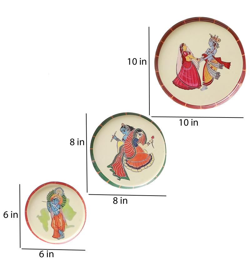 Amaya Decors Radhey Krishna Metal & Meena Wall Plates Set of 5