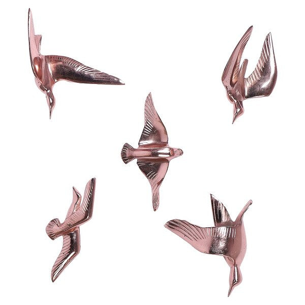 Amaya Decors Aluminium Copper Bird Wall Decor Set of 5