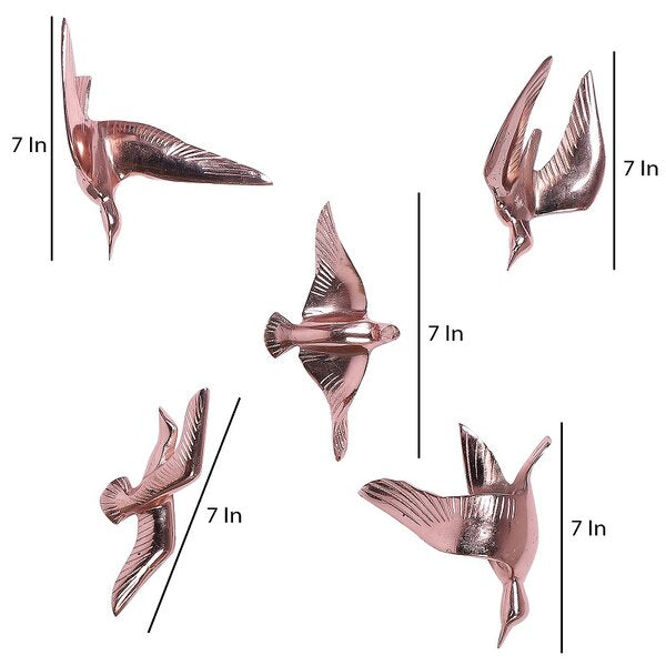 Amaya Decors Aluminium Copper Bird Wall Decor Set of 5