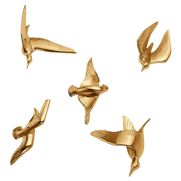 Amaya Decors Aluminium Gold Bird Wall Decor Set of 5