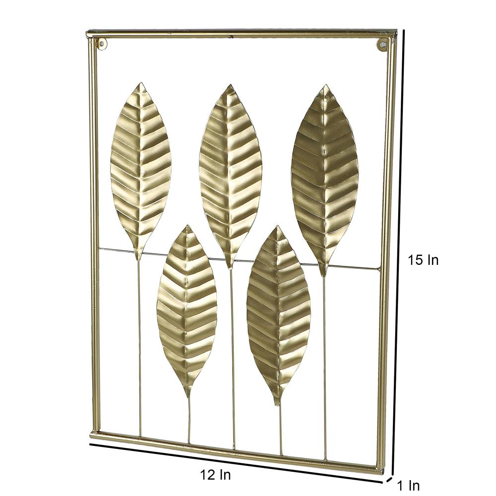 Amaya Decors Gold Rectangular Leaves Wall Decor Set of 3