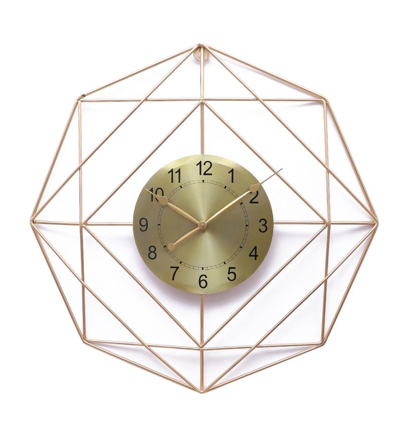 Amaya Decors Hexagon Wire Wall Clock with Gold DIal