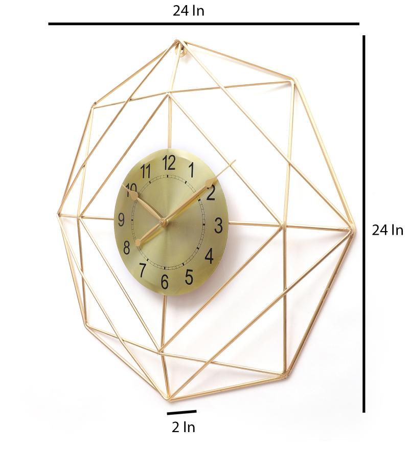 Amaya Decors Hexagon Wire Wall Clock with Gold DIal
