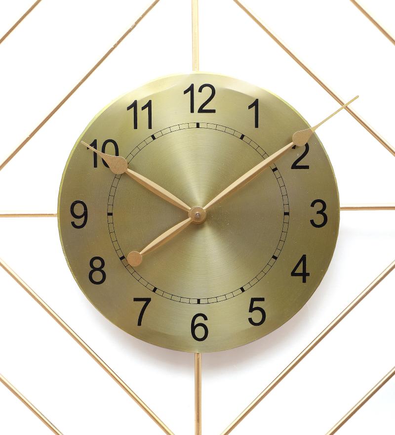 Amaya Decors Hexagon Wire Wall Clock with Gold DIal