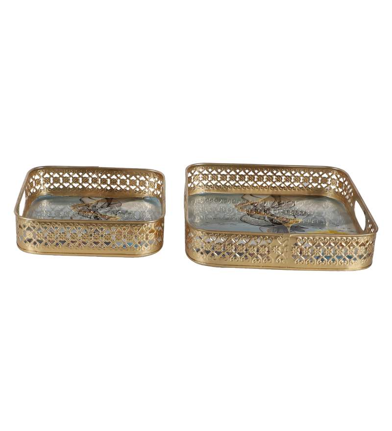 Amaya Decors Square Gold Deer Tray Set of 2