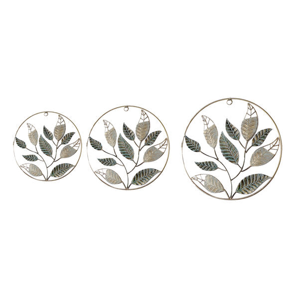 Amaya Decors Green & Gold Mango Leaves Wall Decor Set of 3