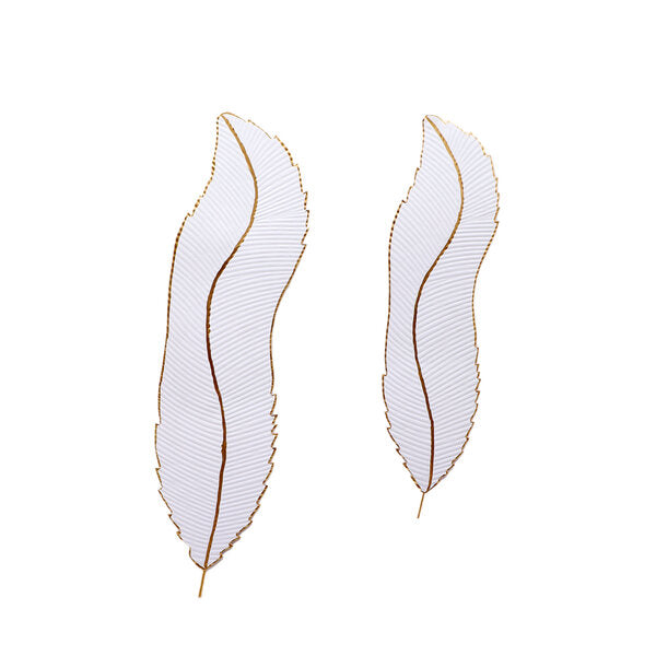 Amaya Decors White & Gold Long Leaves Wall Decor Set of 2