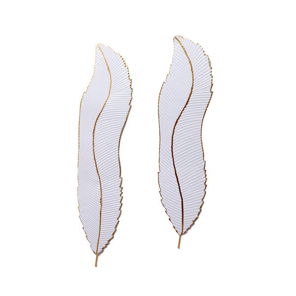 Amaya Decors White & Gold Long Leaves Wall Decor Set of 2
