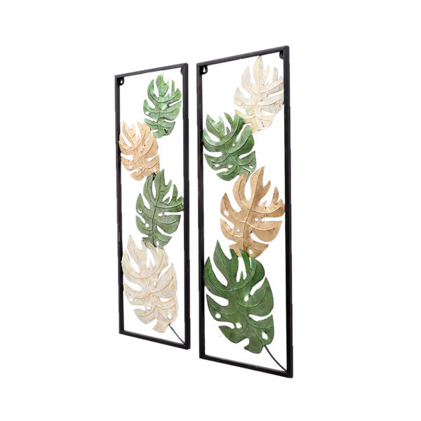 Amaya Decors Green, Gold & White Maple Leaves Wall Decor Set of 2