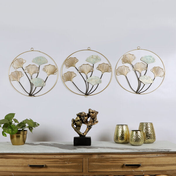 Amaya Decors Green & Gold Leaves Wall Decor Set of 3