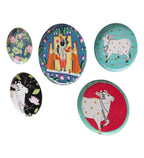 Amaya Decors Cow Metal & Meena Wall Plates Set of 5