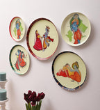 Amaya Decors Radhey Krishna Metal & Meena Wall Plates Set of 5