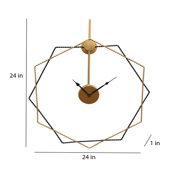 Amaya Decors Black & Gold Hexagon Wall Clock