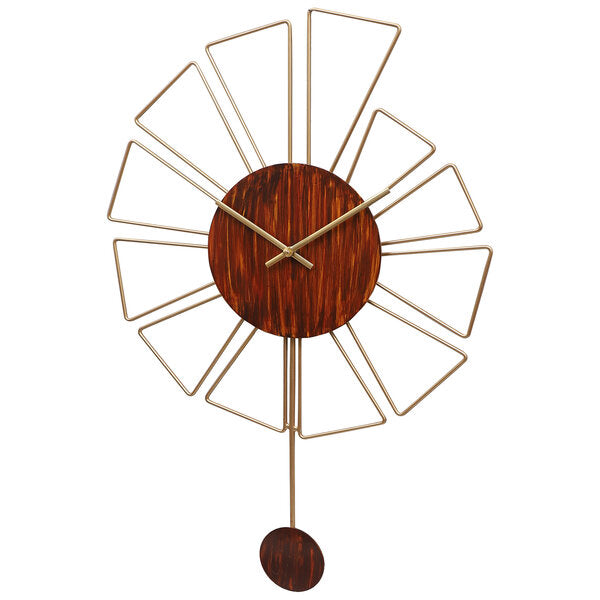 Amaya Decors Gemoetric Brown & Gold Pendulam Clock