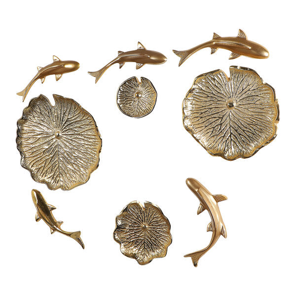Amaya Decors Gold Aluminium Fish & Plate Wall Art Set of 10