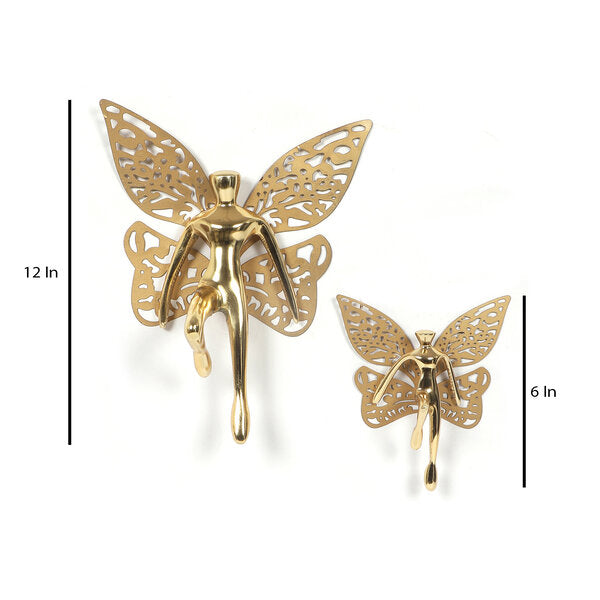 Amaya Decors Gold Angel with Wings Aluminium Wall Art Set of 2
