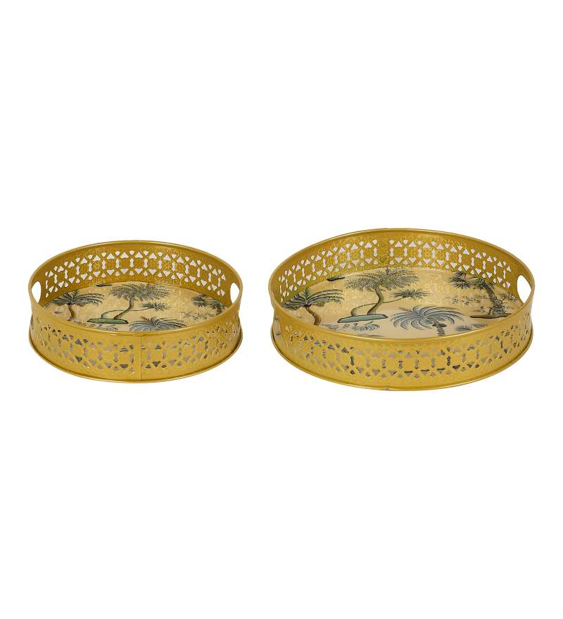 Amaya Decors White & Green Tree Tray Set of 2