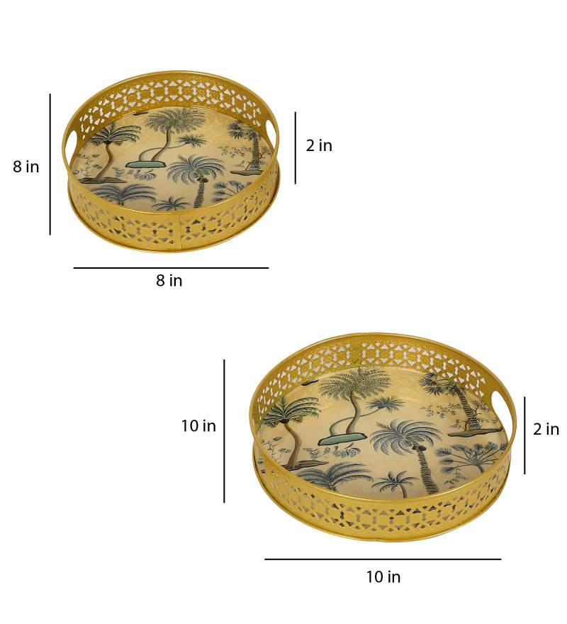 Amaya Decors White & Green Tree Tray Set of 2