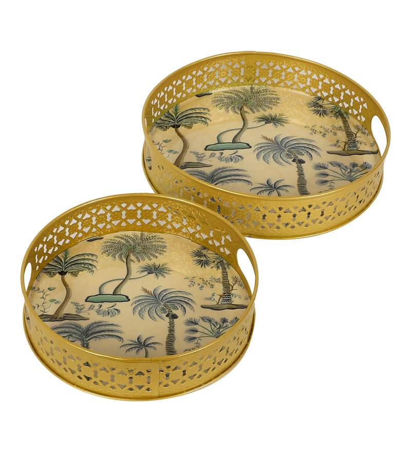 Amaya Decors White & Green Tree Tray Set of 2