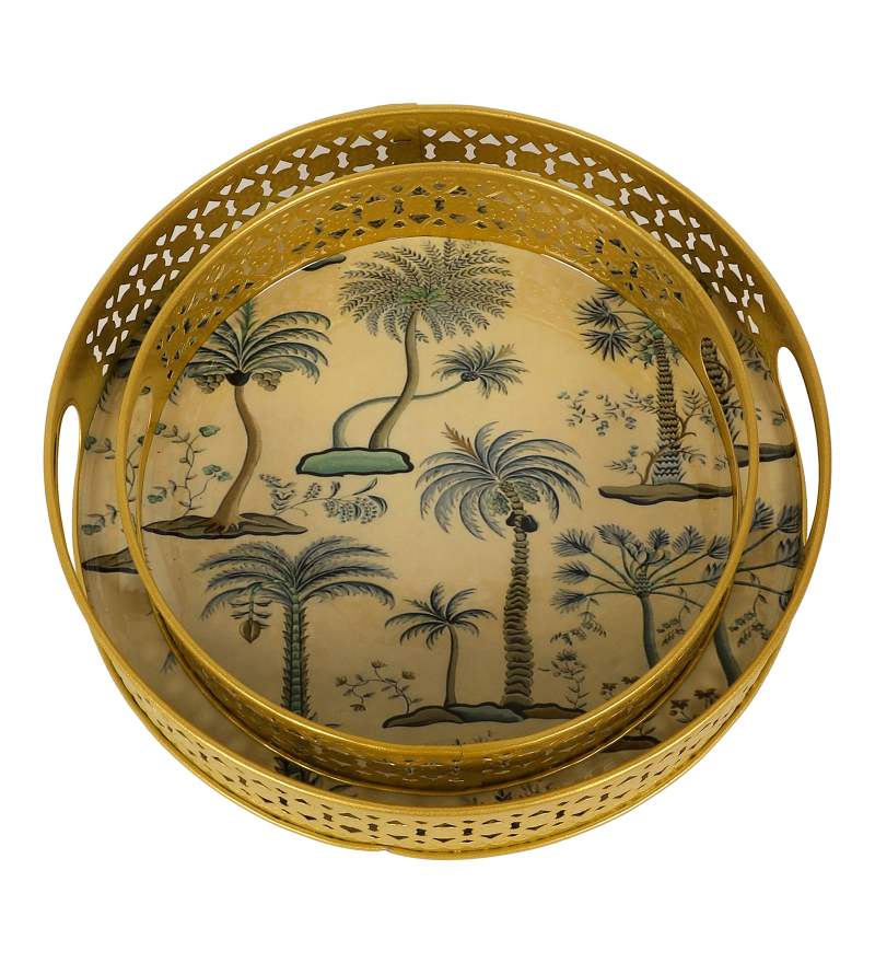Amaya Decors White & Green Tree Tray Set of 2