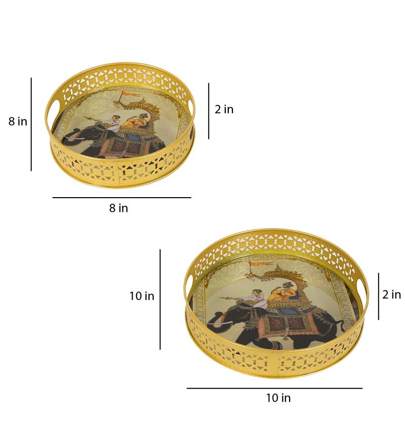 Amaya Decors Elephant Black Tray Set of 2 | Gold | Iron with Powder Coating