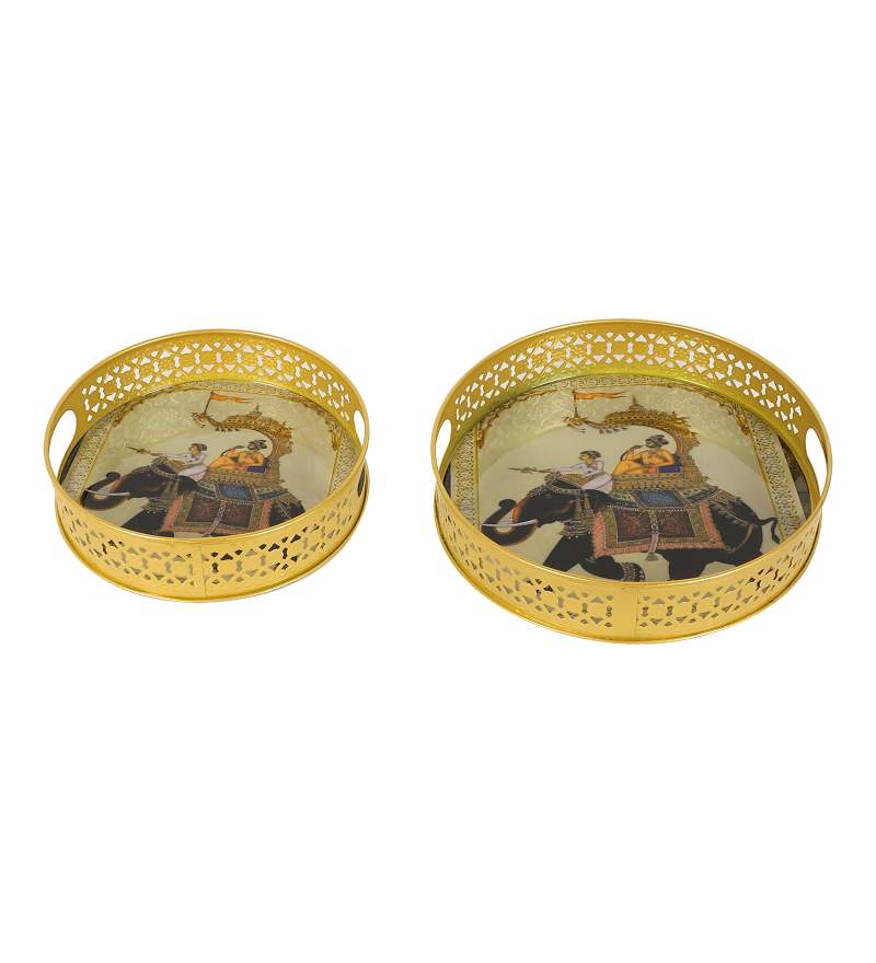Amaya Decors Elephant Black Tray Set of 2 | Gold | Iron with Powder Coating