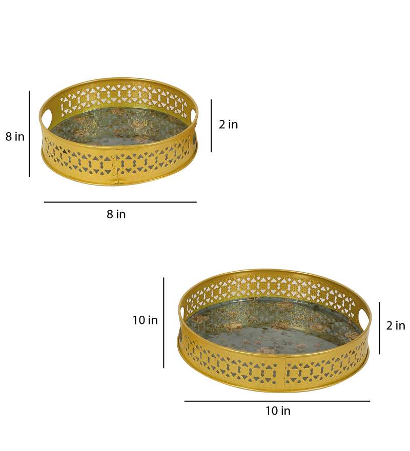 Amaya Decors Green & Pink Tray | Gold | Iron with Powder Coating