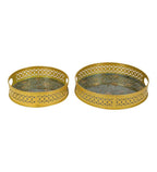Amaya Decors Green & Pink Tray Set of 2 | Gold | Iron with Powder Coating