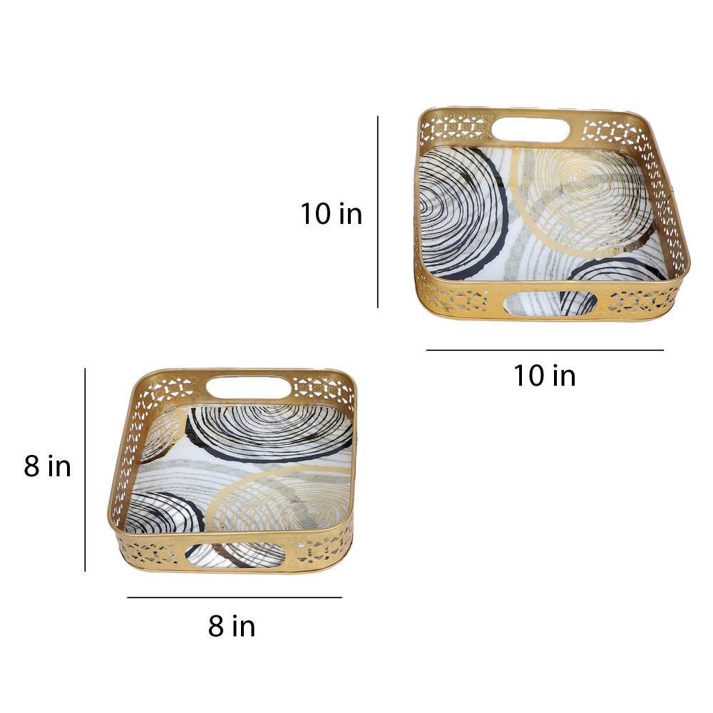 Amaya Decors Black & Gold Ring Deisgn Tray Set of 2 | Gold | Iron with Powder Coating