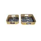 Amaya Decors Black & Grey Blocks Meeena Tray Set of 2 | Gold | Iron with Powder Coating