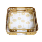 Amaya Decors Gold Lotus Meena Tray Set of 2 | Gold | Iron with Powder Coating