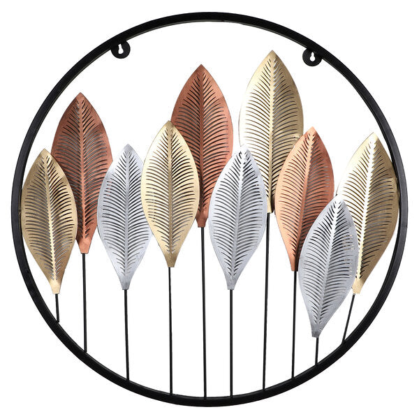 Amaya Decors Round Gold Silver & Copper Etching Leaves Wall Décor