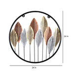 Amaya Decors Round Gold Silver & Copper Etching Leaves Wall Décor