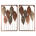 Amaya Decors Rectangular Copper & Green Etching Leaves Wall Décor Set of 2
