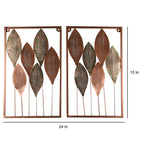 Amaya Decors Rectangular Copper & Green Etching Leaves Wall Décor Set of 2