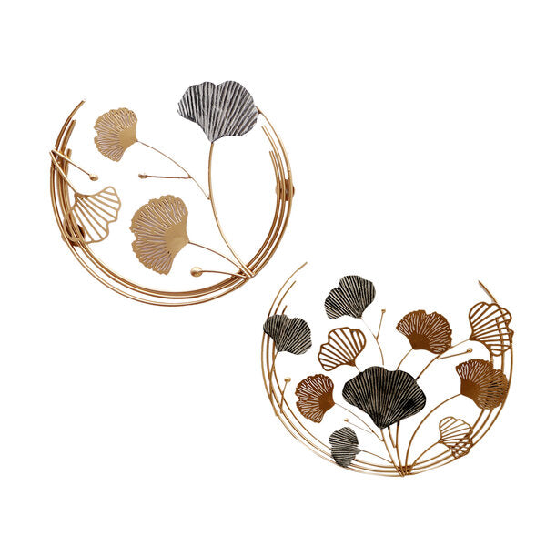 Amaya Decors Wired Gold & Grey Leaves Wall Decor Set of 2