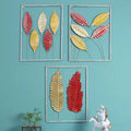 Amaya Decors Red, Yellow & Gold Rectangular Leaves Wall Decor Set of 3