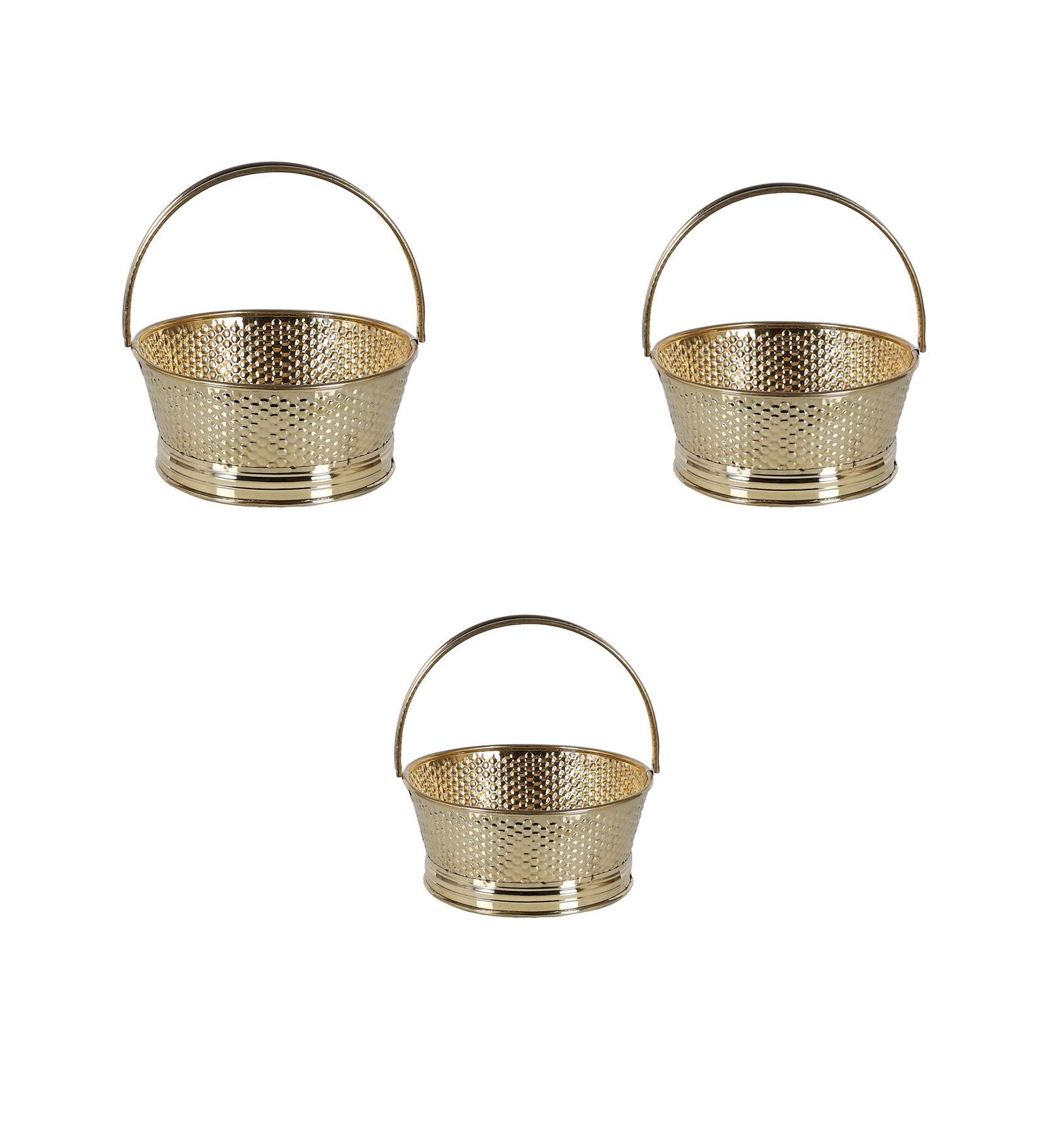 Amaya Decors Round Hammered Brass Sheet Gifting Basket Set of 3