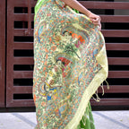 Madhubani Shibori Hand-Painted Linen Saree