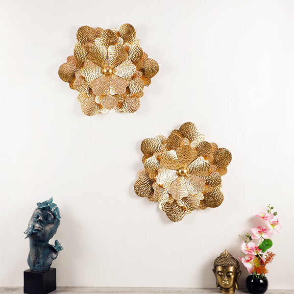 Amaya Decors Gold Hammered Flower Wall Décor Set of 2