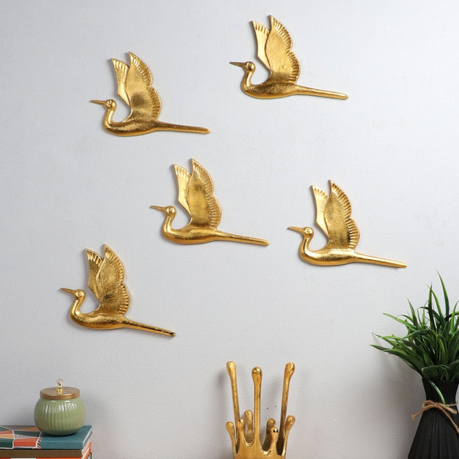 Amaya Decors Flying Bird Aluminium Wall Decor Set of 5