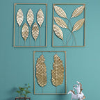Amaya Decors Gold Rectangular Leaves Wall Decor Set of 3