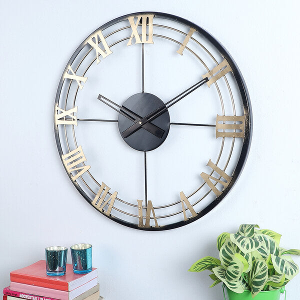 Amaya Decors Black & Gold Roman Number Wall Clock