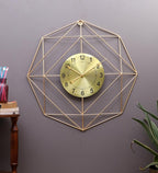 Amaya Decors Hexagon Wire Wall Clock with Gold DIal