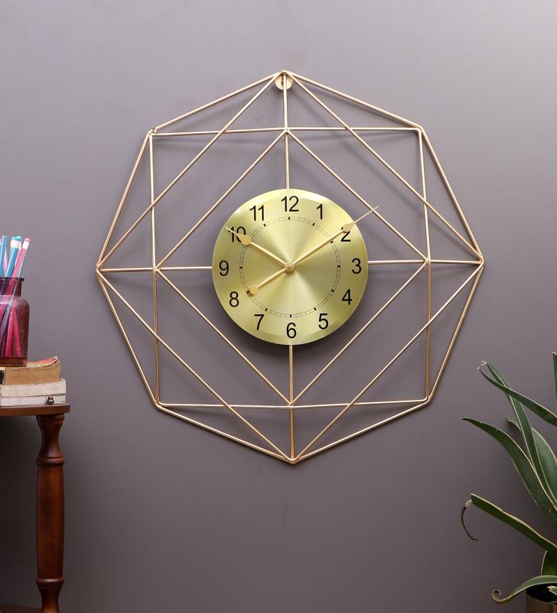 Amaya Decors Hexagon Wire Wall Clock with Gold DIal