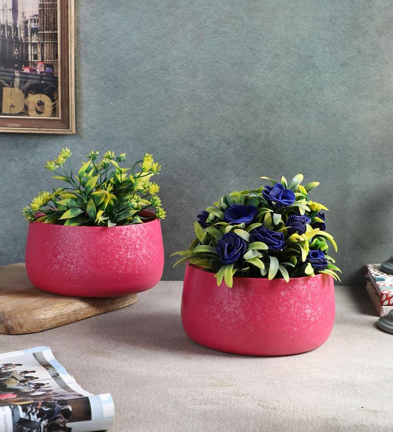 Amaya Decors Maroon Bowl Textured Planter Set of 2