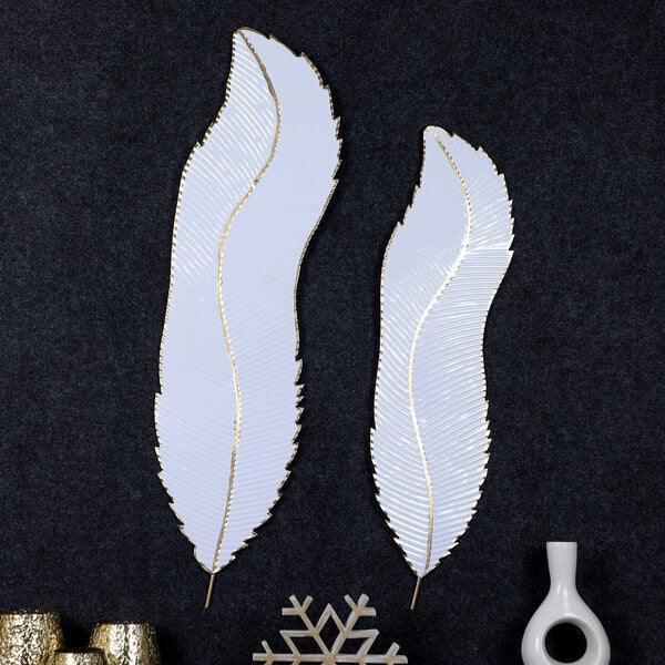 Amaya Decors White & Gold Long Leaves Wall Decor Set of 2