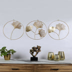 Amaya Decors Golden Leaves Ring Wall Decor Set of 3